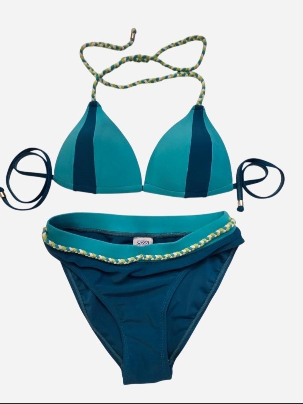 Sassa Teal & Navy Two-Piece Triangle Bikini Size M